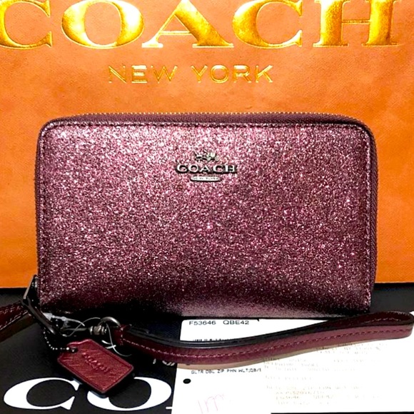 Coach Bags Coach Double Zip Phone Walletmetallic Cherry Glitter